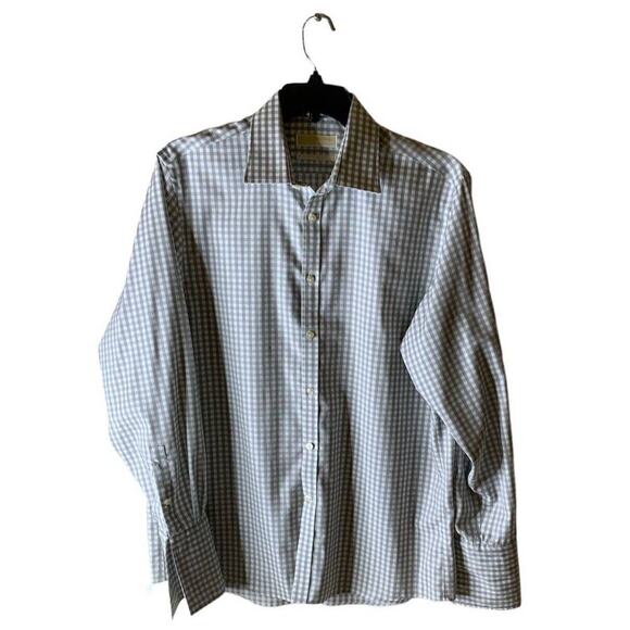 Michael Kors Shirt Men's Size 16.5 Regular Fit Non-Iron Gingham Check Plaid Top - Picture 1 of 10